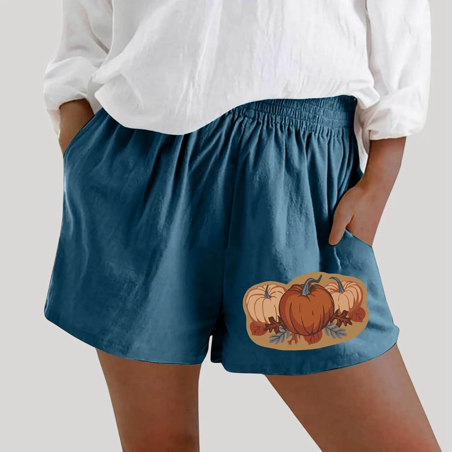 Women's Shorts Trendy Printed with Pockets Summer Casual Drawstring Shorts Beach Elastic Waist Vacation Wear