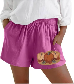 Women's Shorts Trendy Printed with Pockets Summer Casual Drawstring Shorts Beach Elastic Waist Vacation Wear