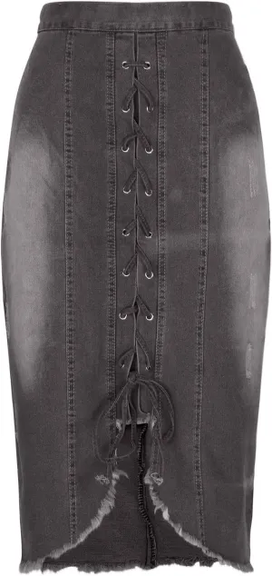 Women's Skirt Denim Skirt Summer Trendy Laceup Slit Front Bodycon Jean Skirts Casual High Waisted Slim Pencil Skirt