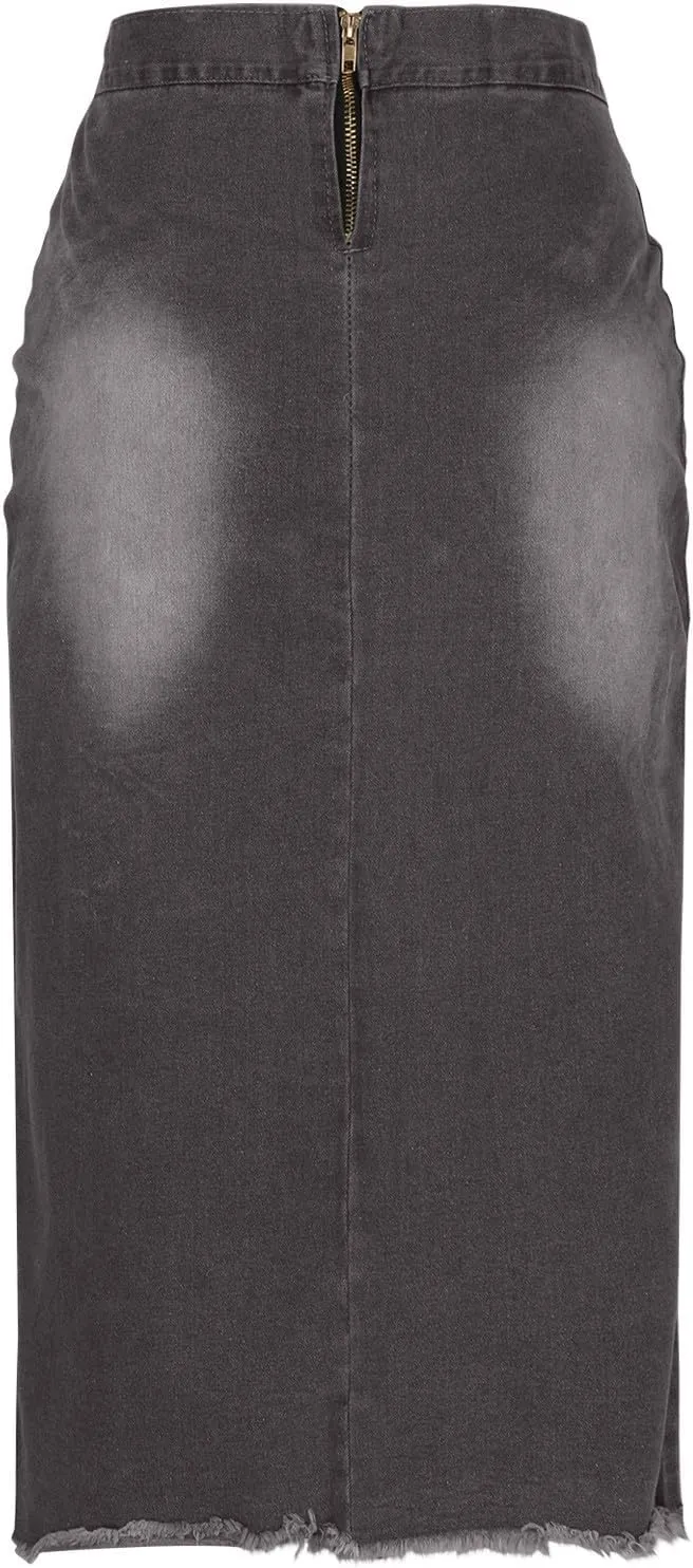 Women's Skirt Denim Skirt Summer Trendy Laceup Slit Front Bodycon Jean Skirts Casual High Waisted Slim Pencil Skirt