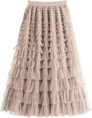 Women's Skirts for Summer Trendy High Elastic Waist Loose Pleated Ruffles Casual Vacation Fashionable Long Skirts