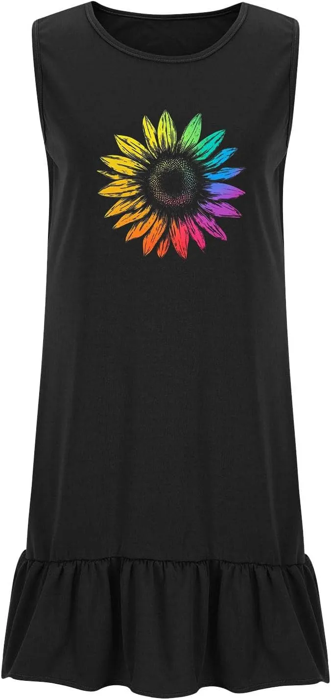 Womens Sleeveless Shirt Dresses 2025 Floral Printed Casual Loose Fit Short Dress Flowy Shift Dresses