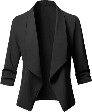 Womens Solid Color Cropped Blazers Long Sleeve Lapel Open Front Tailored Jacket Fall Fashion Business Casual Cardigan