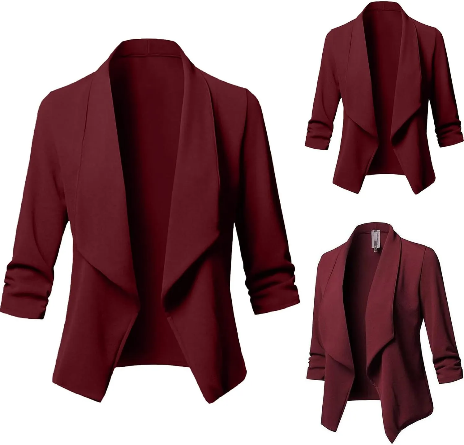 Womens Solid Color Cropped Blazers Long Sleeve Lapel Open Front Tailored Jacket Fall Fashion Business Casual Cardigan