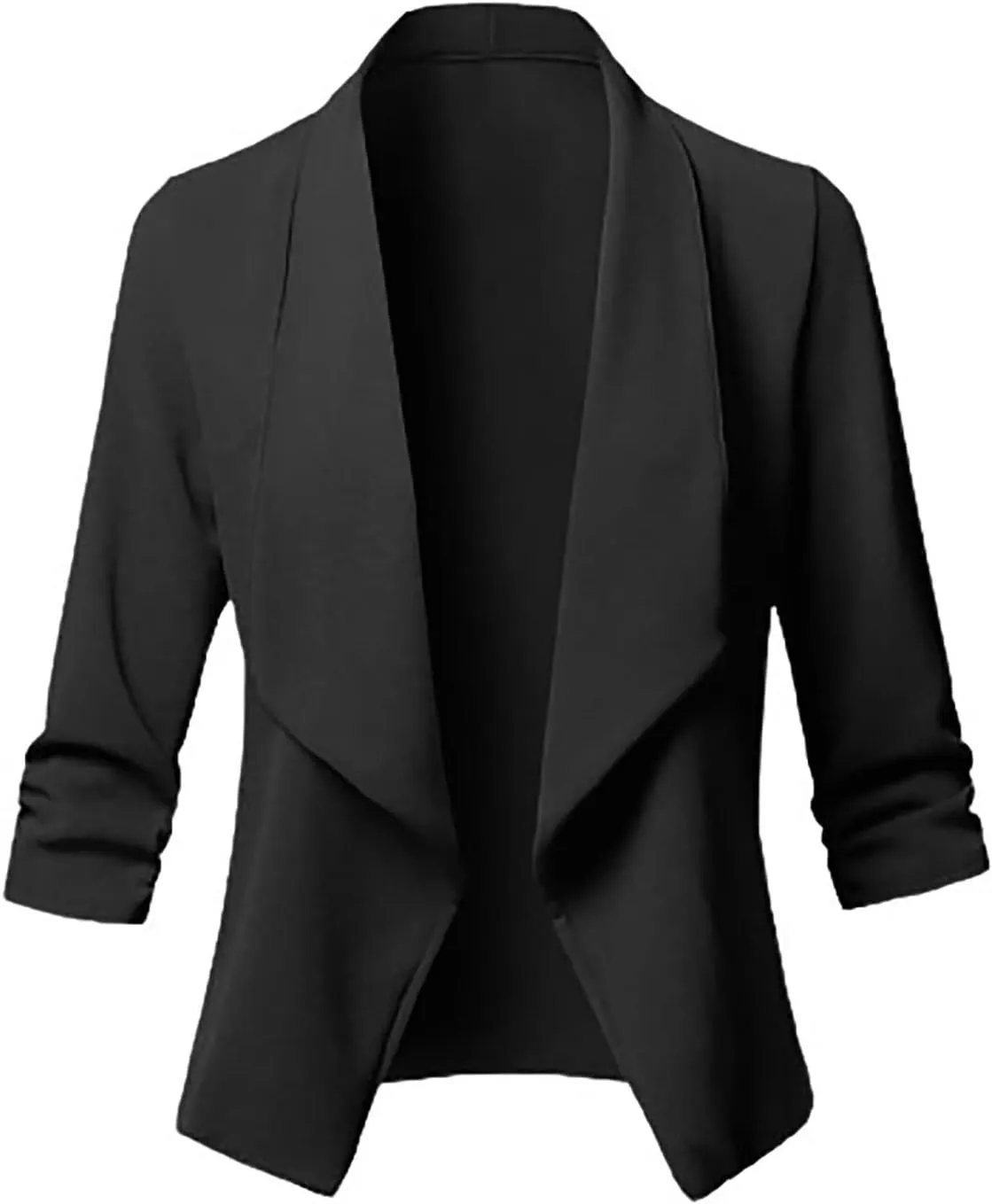 Womens Solid Color Cropped Blazers Long Sleeve Lapel Open Front Tailored Jacket Fall Fashion Business Casual Cardigan
