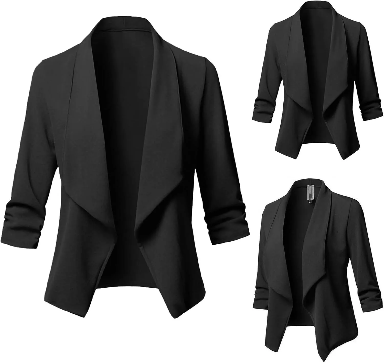 Womens Solid Color Cropped Blazers Long Sleeve Lapel Open Front Tailored Jacket Fall Fashion Business Casual Cardigan