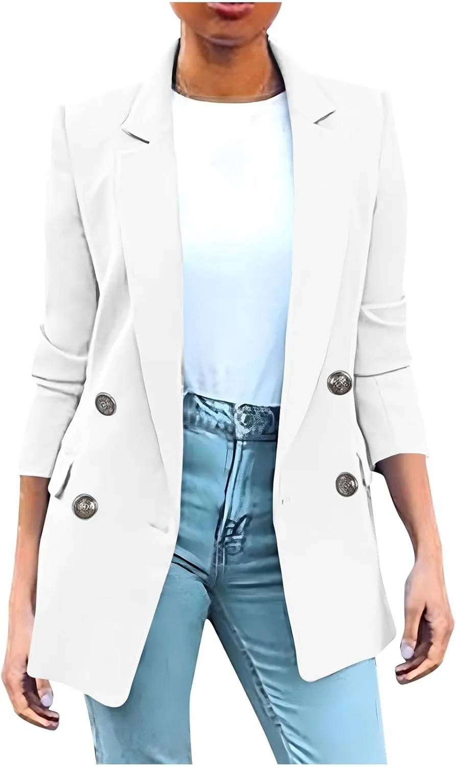 Womens Solid Long Sleeve Lapel Blazers Open Front Business Casual Tailored Jackets with Pockets Office Work Suit Coat