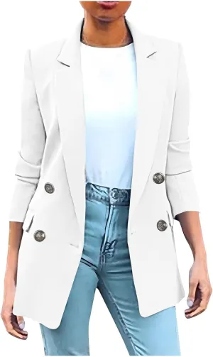 Womens Solid Long Sleeve Lapel Blazers Open Front Business Casual Tailored Jackets with Pockets Office Work Suit Coat