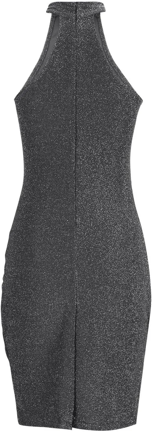 Womens Sparkly Glitter Sleeveless Formal Evening Bodycon Mini Dress Tight Wrap Elegant Party Club Cocktail Gowns 2025