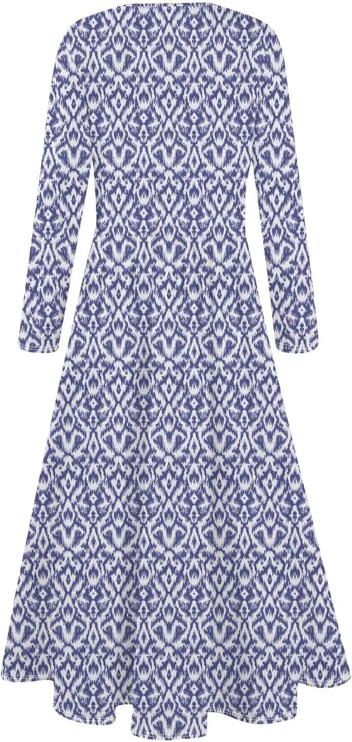 Womens Spring Dresses 2025 Long Sleeve V Neck Midi Work Flowy Boho Summer Swing Fitted Dress