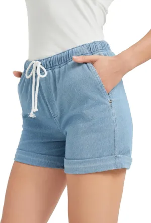 Women's Stretchy High-Rise Denim Jean Shorts, Casual Summer Beach Shorts with Pockets
