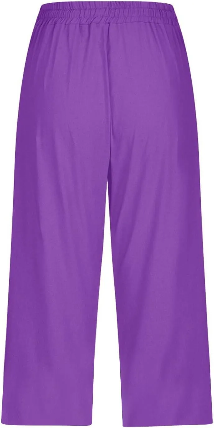 Womens Summer Bermuda Linen Shorts Knee Length Lightweight Loose Summer Casual Shorts with Pockets
