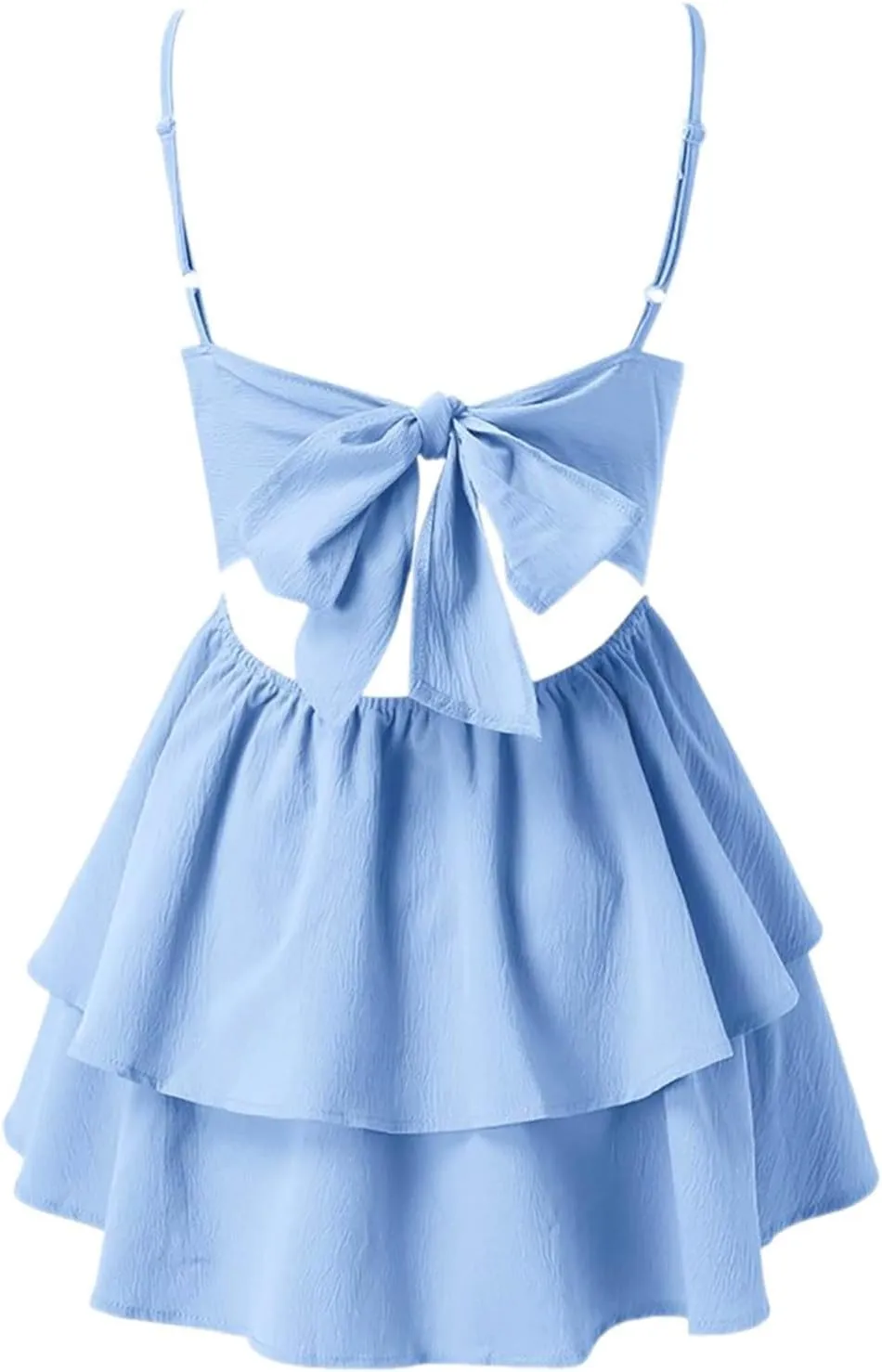 Womens Summer Dress Beach Casual Loose Tshirt Square Neck Strap Mini Dresses Back Bowknot Sun Dresses for Women