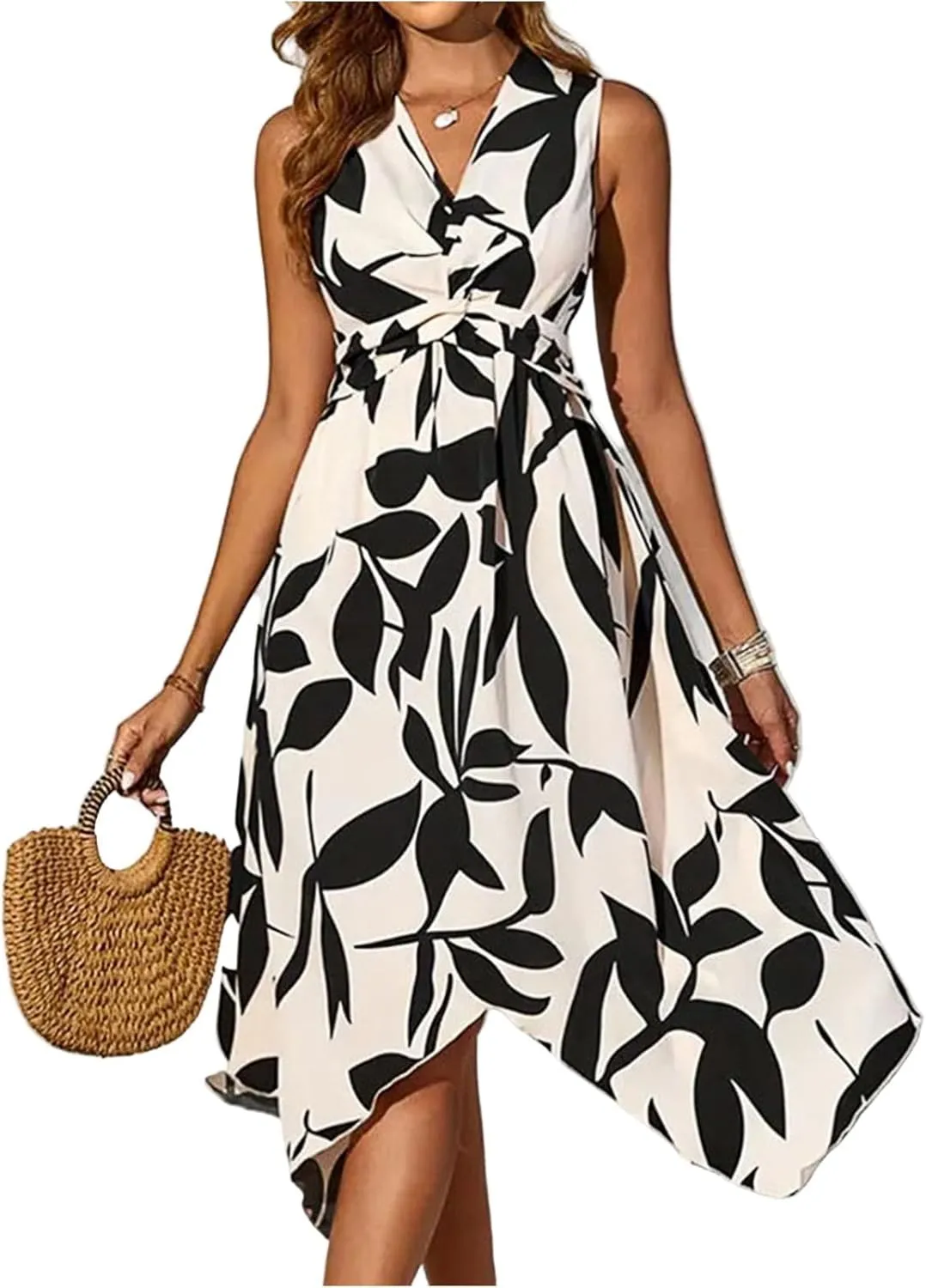 Women's Summer Floral Boho Dress Wrap V Neck Short Sleeve Ruffle A-Line Flowy Maxi Wedding Guest Dresses