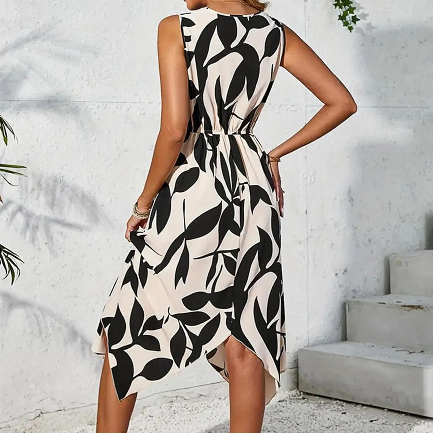Women's Summer Floral Boho Dress Wrap V Neck Short Sleeve Ruffle A-Line Flowy Maxi Wedding Guest Dresses
