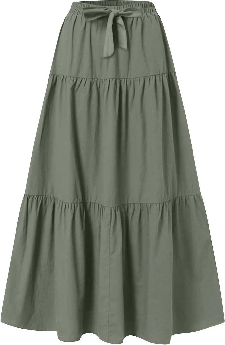 Women's Summer Flowy Swing Midi Skirts Boho High Elastic Waist Fake Drawstring Floral Print A line Casual Cute Skirt