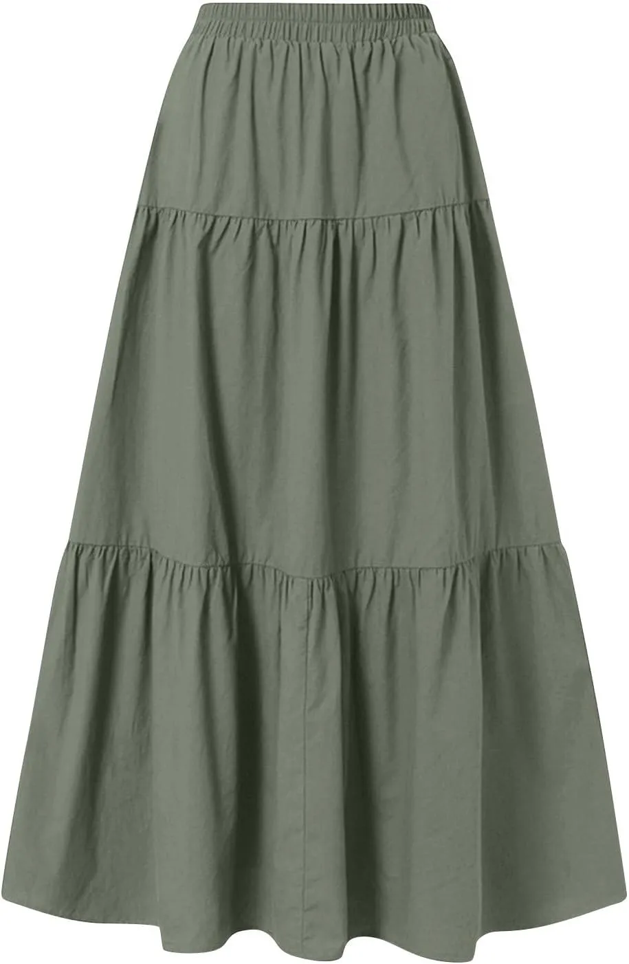 Women's Summer Flowy Swing Midi Skirts Boho High Elastic Waist Fake Drawstring Floral Print A line Casual Cute Skirt