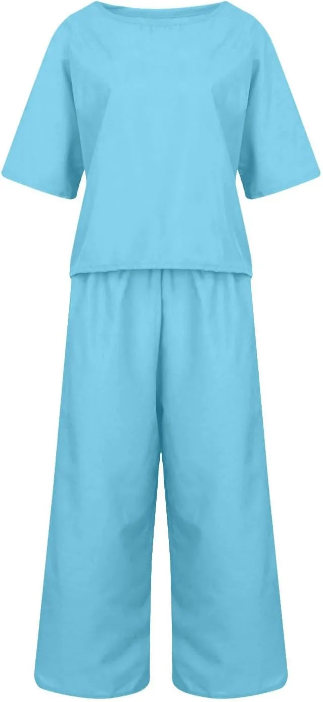 Women's Summer Linen Sets Casual Lounge Matching Set 2025 Fashion Loose Solid Loungewear Tracksuits 2 Piece Outfits