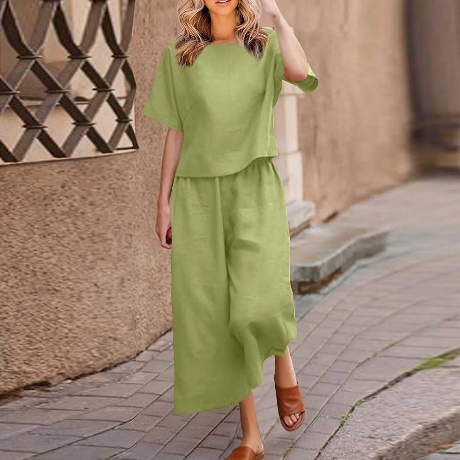 Women's Summer Linen Sets Casual Lounge Matching Set 2025 Fashion Loose Solid Loungewear Tracksuits 2 Piece Outfits