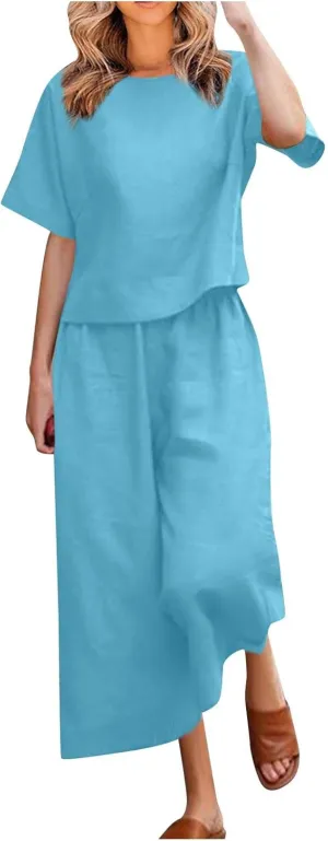 Women's Summer Linen Sets Casual Lounge Matching Set 2025 Fashion Loose Solid Loungewear Tracksuits 2 Piece Outfits