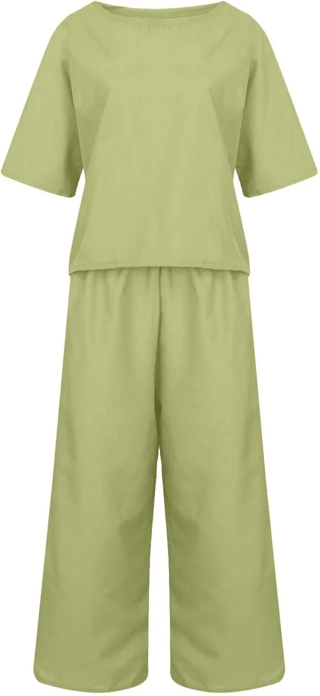 Women's Summer Linen Sets Casual Lounge Matching Set 2025 Fashion Loose Solid Loungewear Tracksuits 2 Piece Outfits