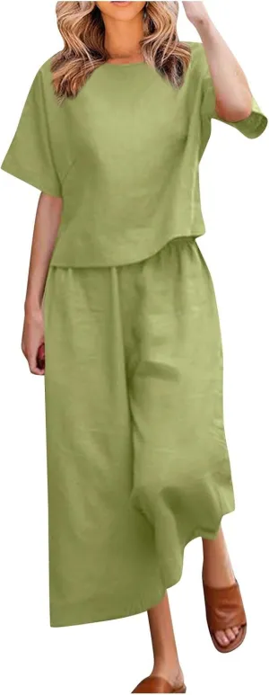 Women's Summer Linen Sets Casual Lounge Matching Set 2025 Fashion Loose Solid Loungewear Tracksuits 2 Piece Outfits