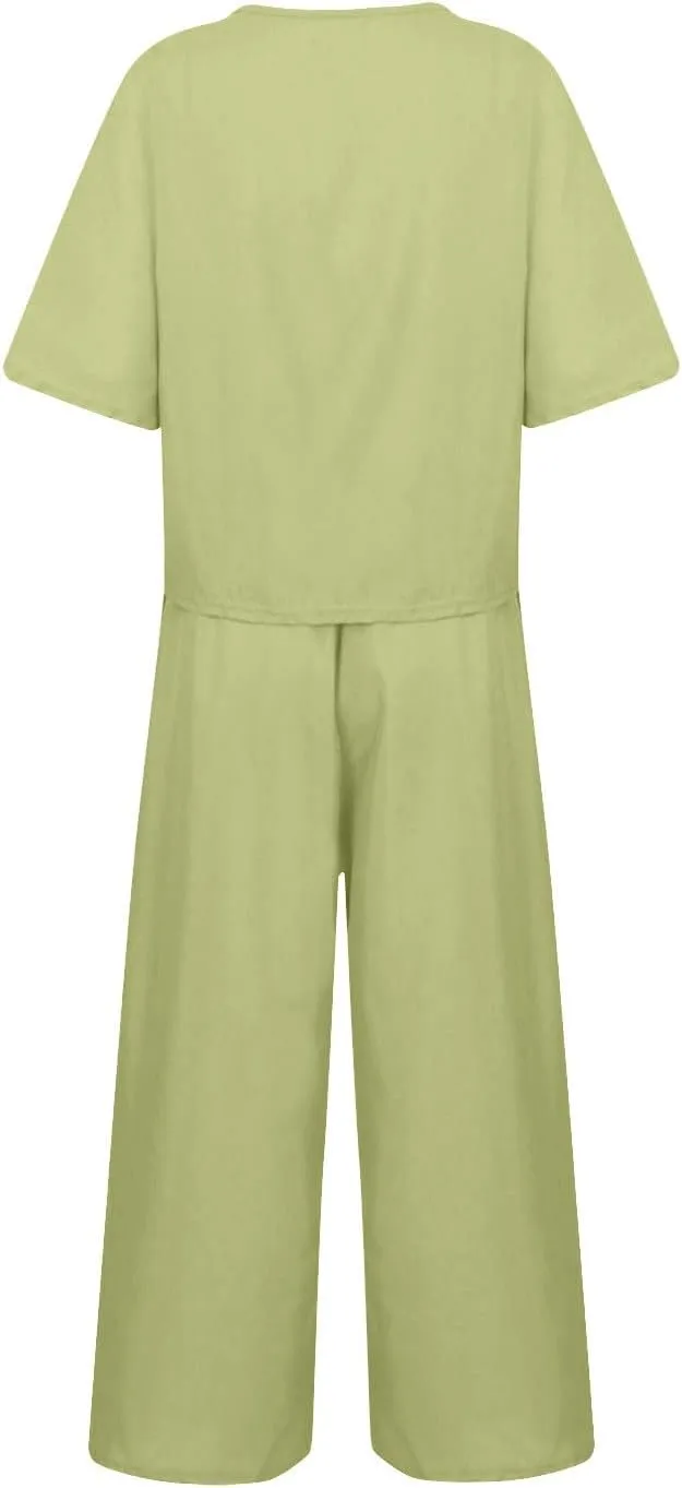 Women's Summer Linen Sets Casual Lounge Matching Set 2025 Fashion Loose Solid Loungewear Tracksuits 2 Piece Outfits