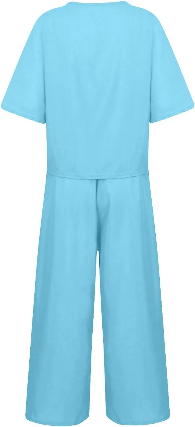 Women's Summer Linen Sets Casual Lounge Matching Set 2025 Fashion Loose Solid Loungewear Tracksuits 2 Piece Outfits