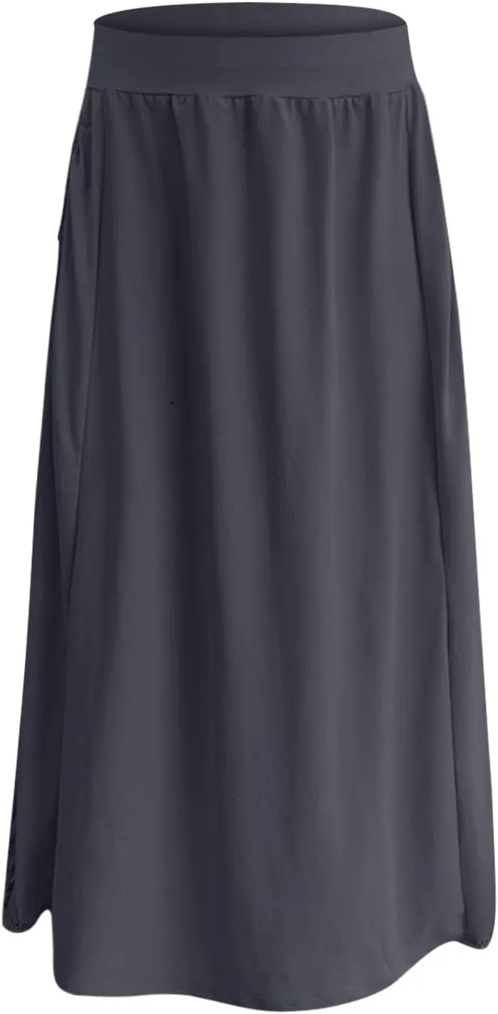 Women's Summer Maxi Skirts 2025 Trendy Solid High Waisted Ankle Length Skirt Casual Flowy Ruffle Hem Balloon Skirts