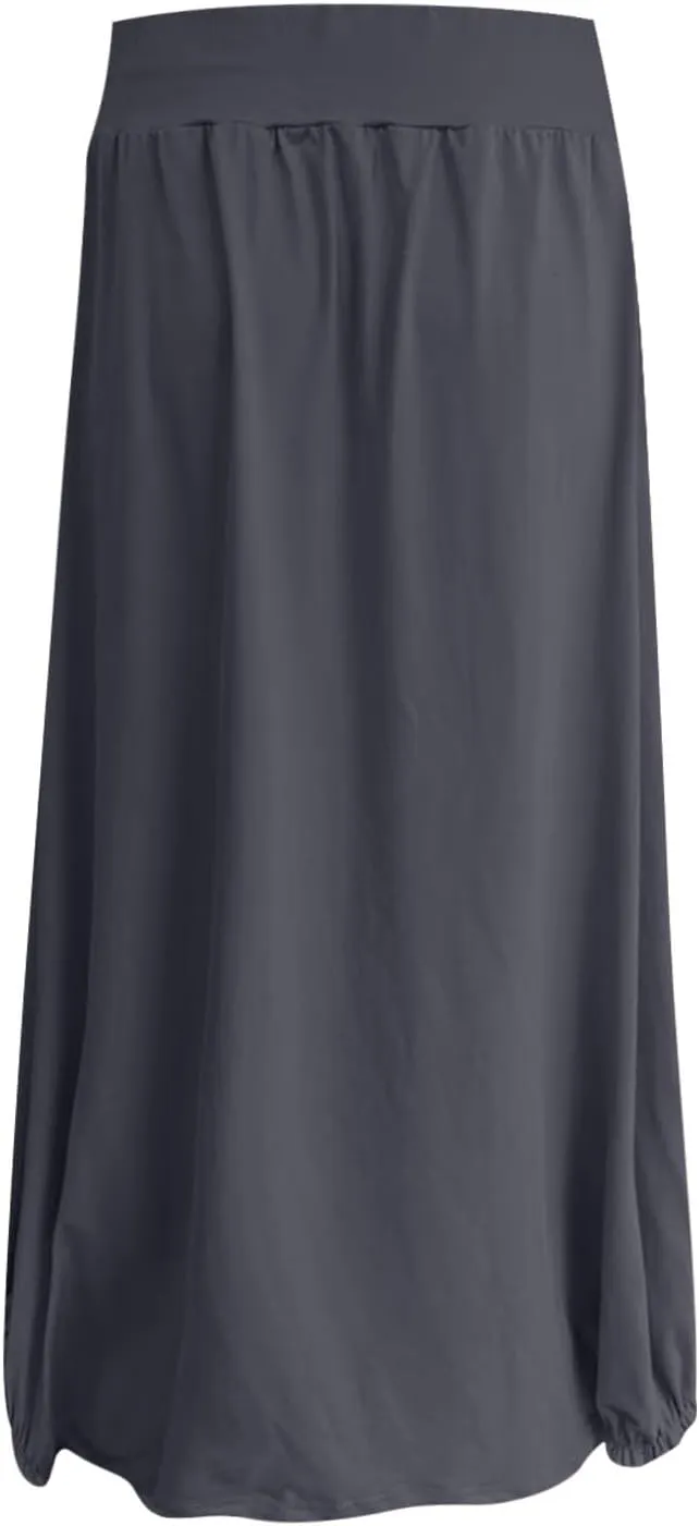 Women's Summer Maxi Skirts 2025 Trendy Solid High Waisted Ankle Length Skirt Casual Flowy Ruffle Hem Balloon Skirts