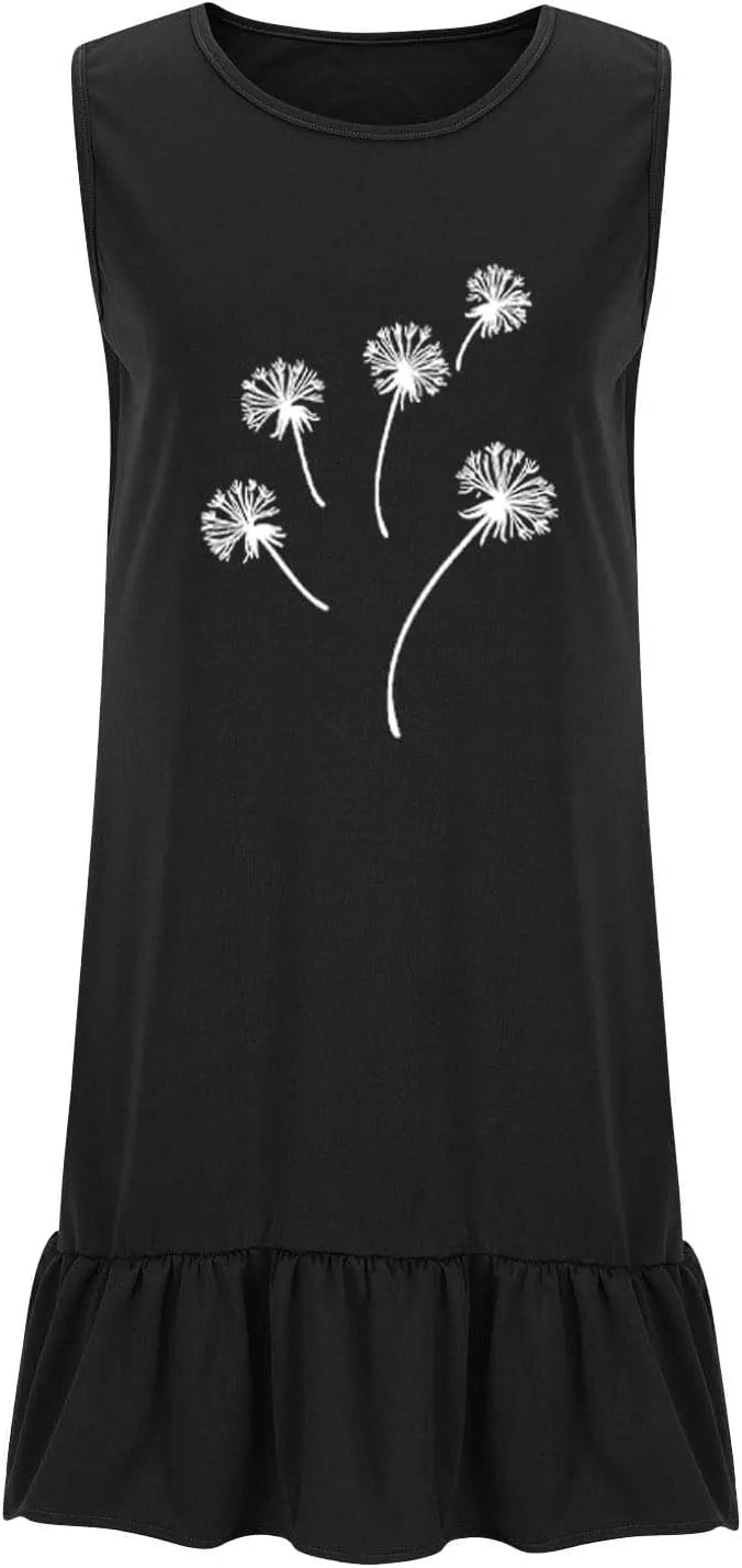 Womens Summer Short Dresses 2025 Floral Printed Casual Beach Short Dress Loose Fit Shift Dress