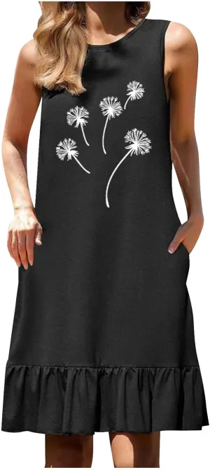 Womens Summer Short Dresses 2025 Floral Printed Casual Beach Short Dress Loose Fit Shift Dress