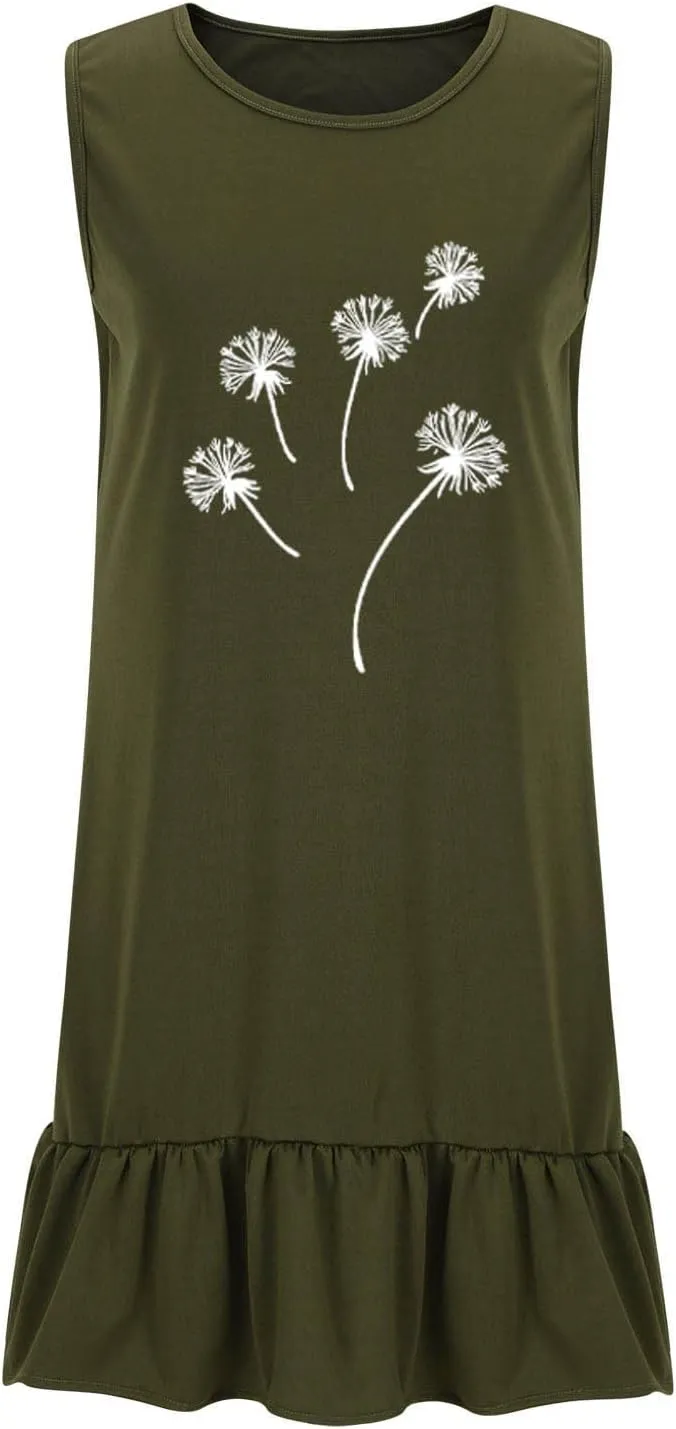 Womens Summer Short Dresses 2025 Floral Printed Casual Beach Short Dress Loose Fit Shift Dress