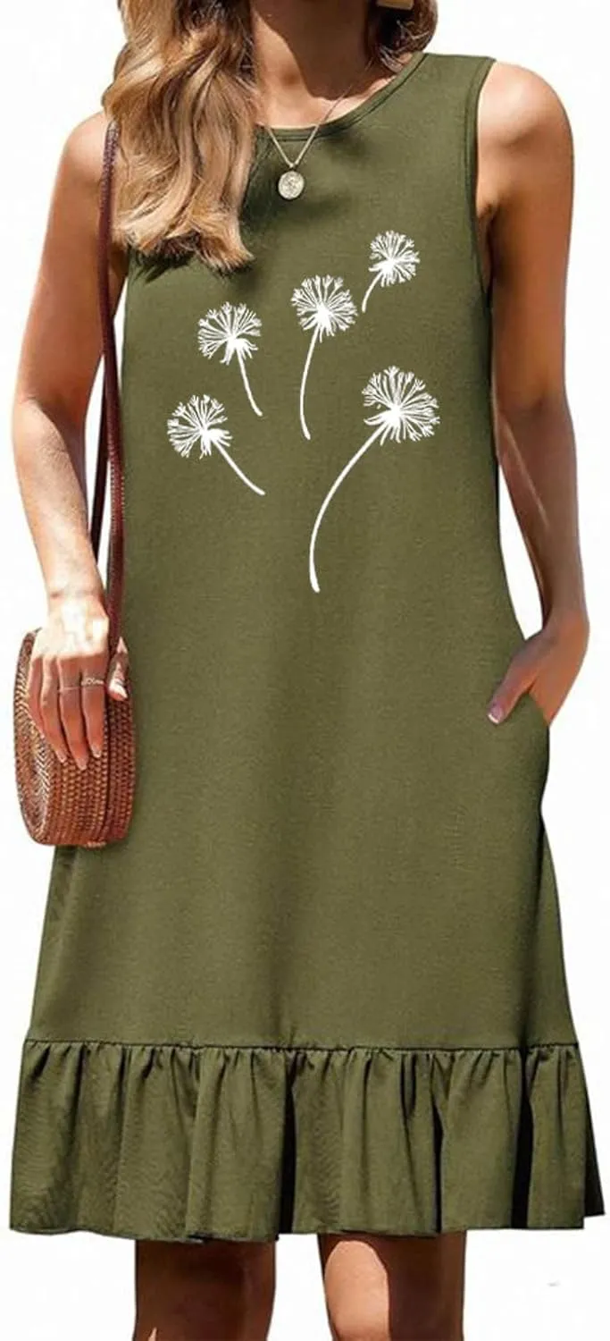 Womens Summer Short Dresses 2025 Floral Printed Casual Beach Short Dress Loose Fit Shift Dress
