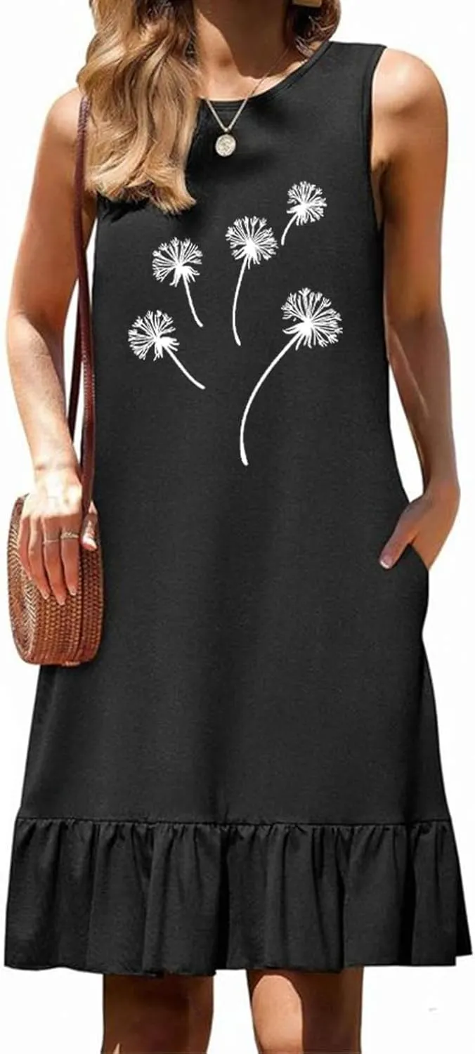 Womens Summer Short Dresses 2025 Floral Printed Casual Beach Short Dress Loose Fit Shift Dress