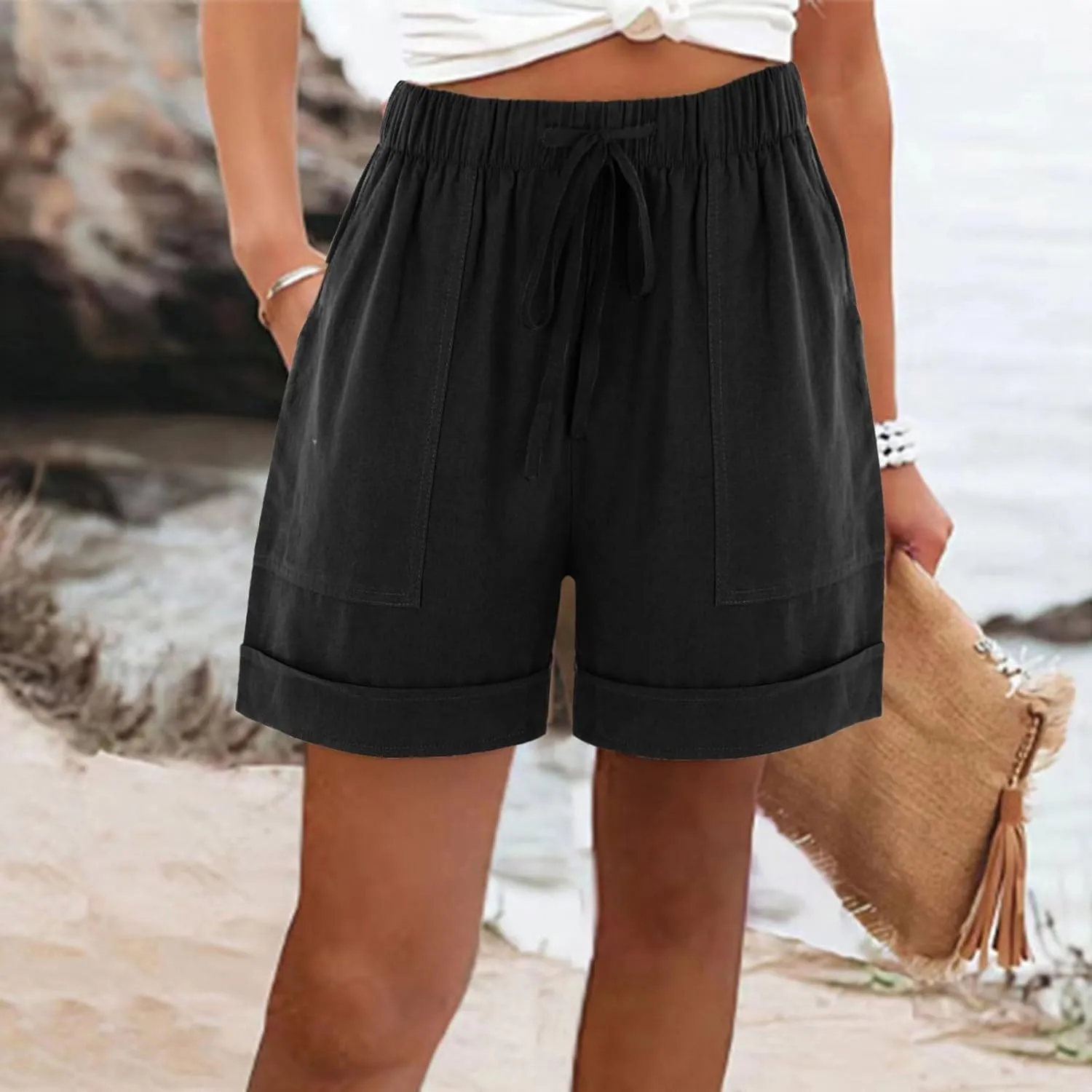 Womens Sweat Shorts Casual Comfy High Waisted Lounge Shorts Drawstring Cotton Shorts with Pockets