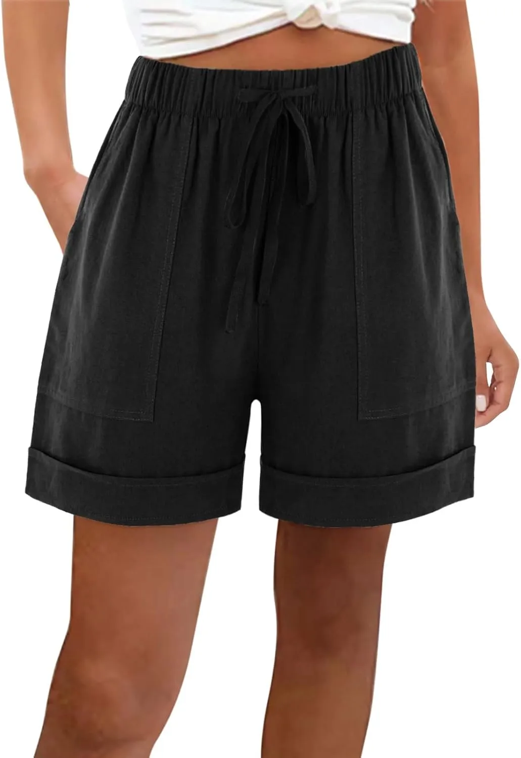 Womens Sweat Shorts Casual Comfy High Waisted Lounge Shorts Drawstring Cotton Shorts with Pockets