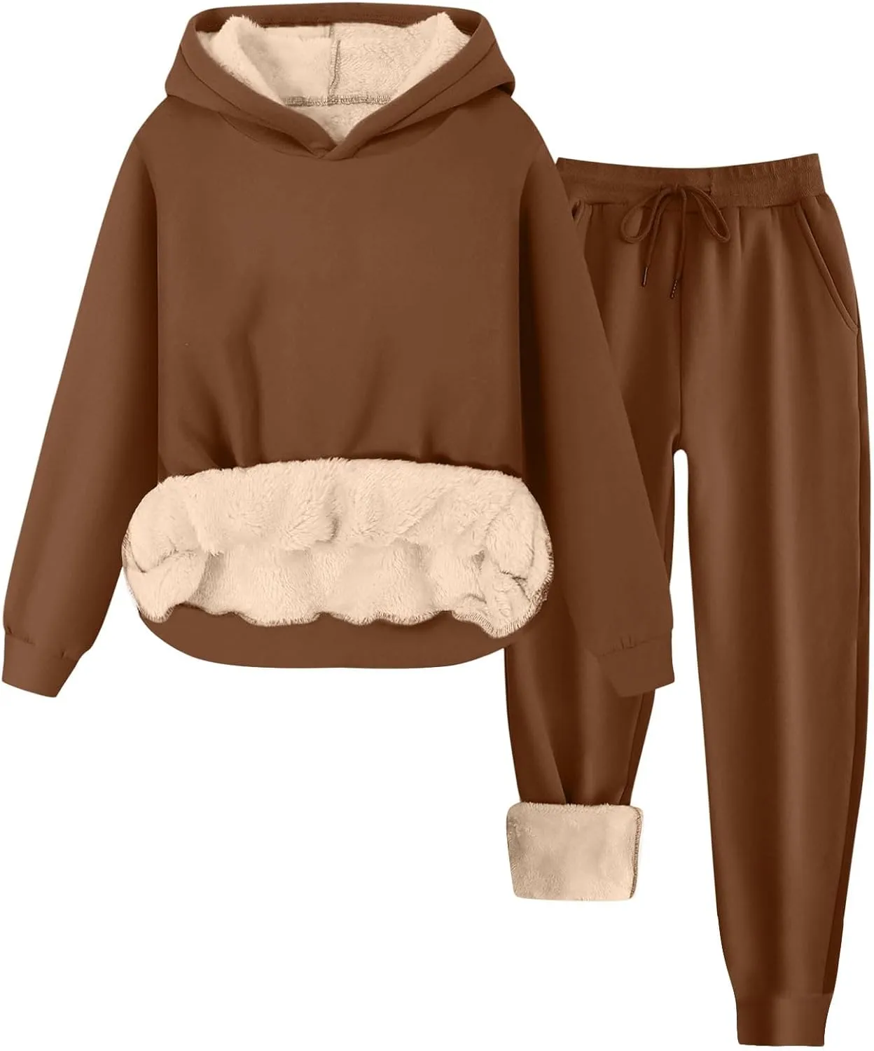 Womens Sweatsuits 2 Piece Set Winter Fleece Sherpa Lined Hoodie Sweatshirt and Long Pants Tracksuit Casual Warm Sets