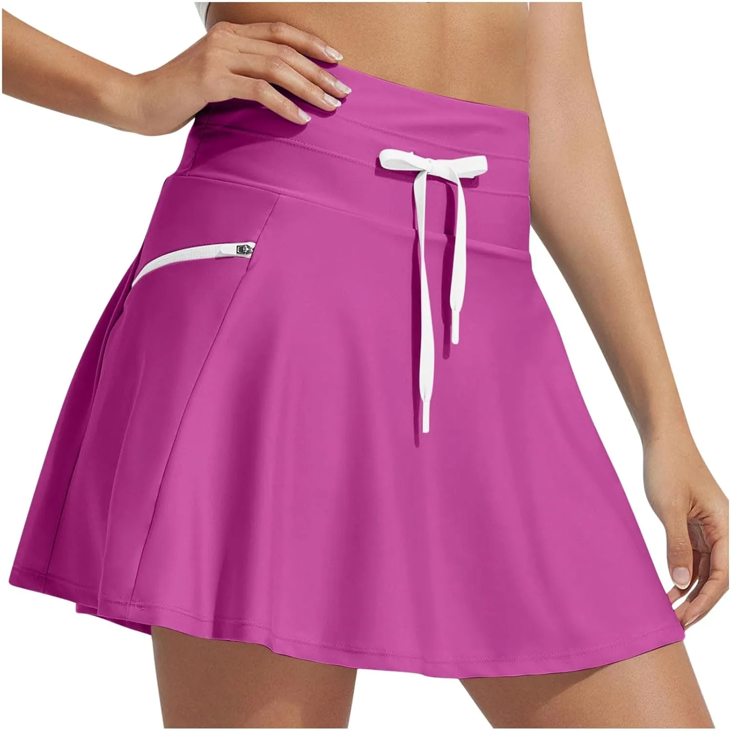Women's Swim Skirt with Liner Solid Color Drawstring High Waisted Quick Dry Skirts Casual Fashion Golf Tennis Skirt