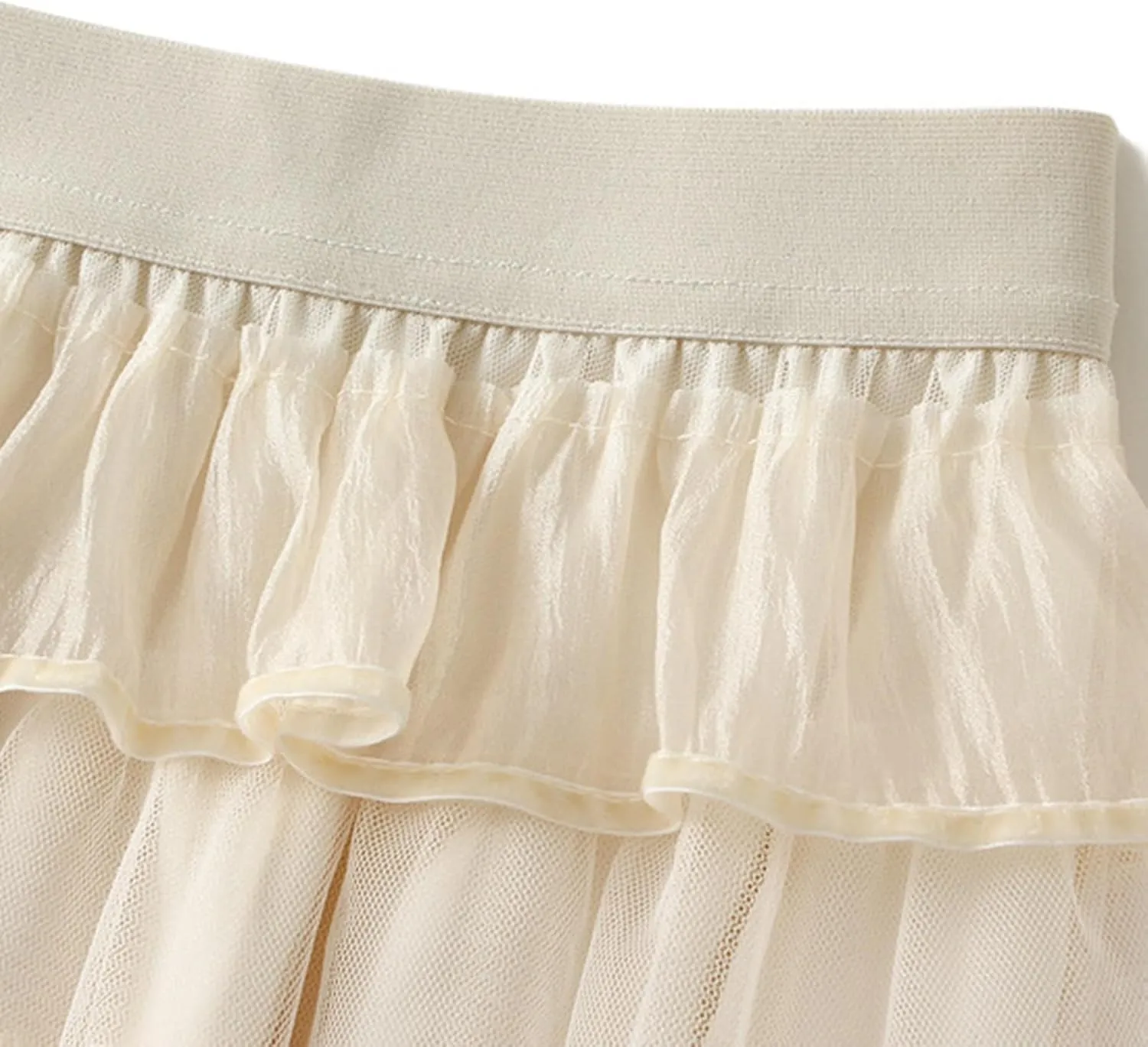Women's Tulle Skirt Fairy Elastic Waist Layered A-Line Midi Ruffle Mesh Skirt Long Skirt