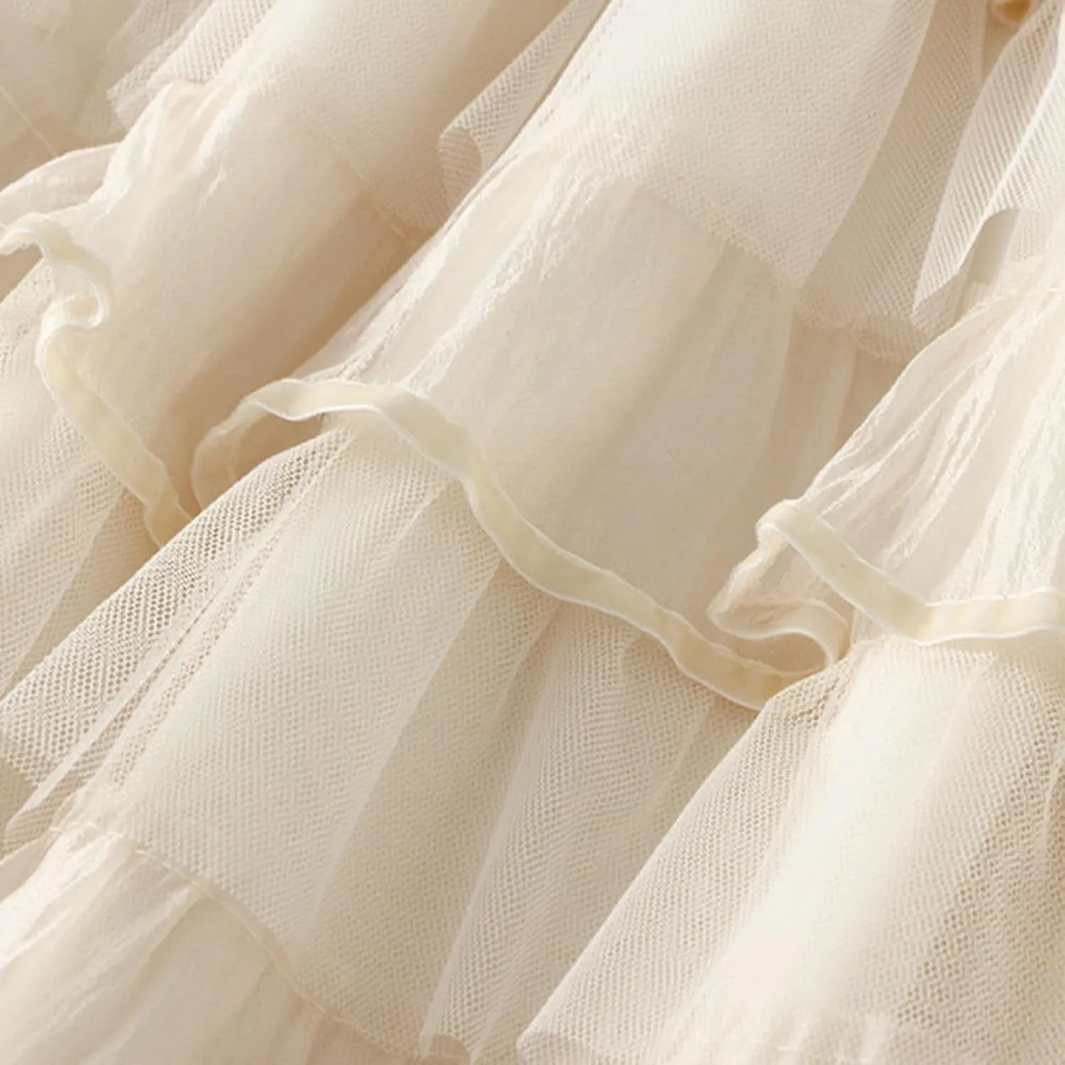 Women's Tulle Skirt Fairy Elastic Waist Layered A-Line Midi Ruffle Mesh Skirt Long Skirt