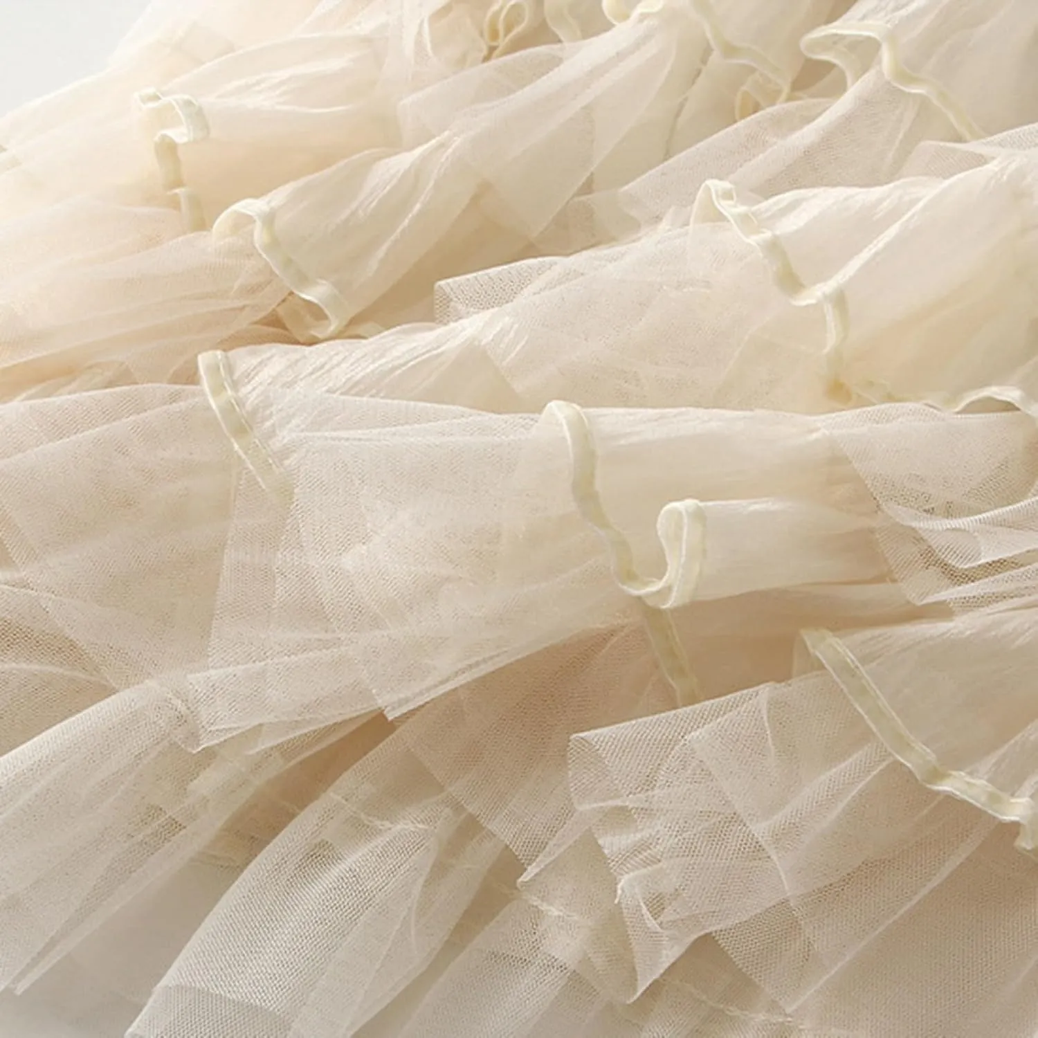 Women's Tulle Skirt Fairy Elastic Waist Layered A-Line Midi Ruffle Mesh Skirt Long Skirt