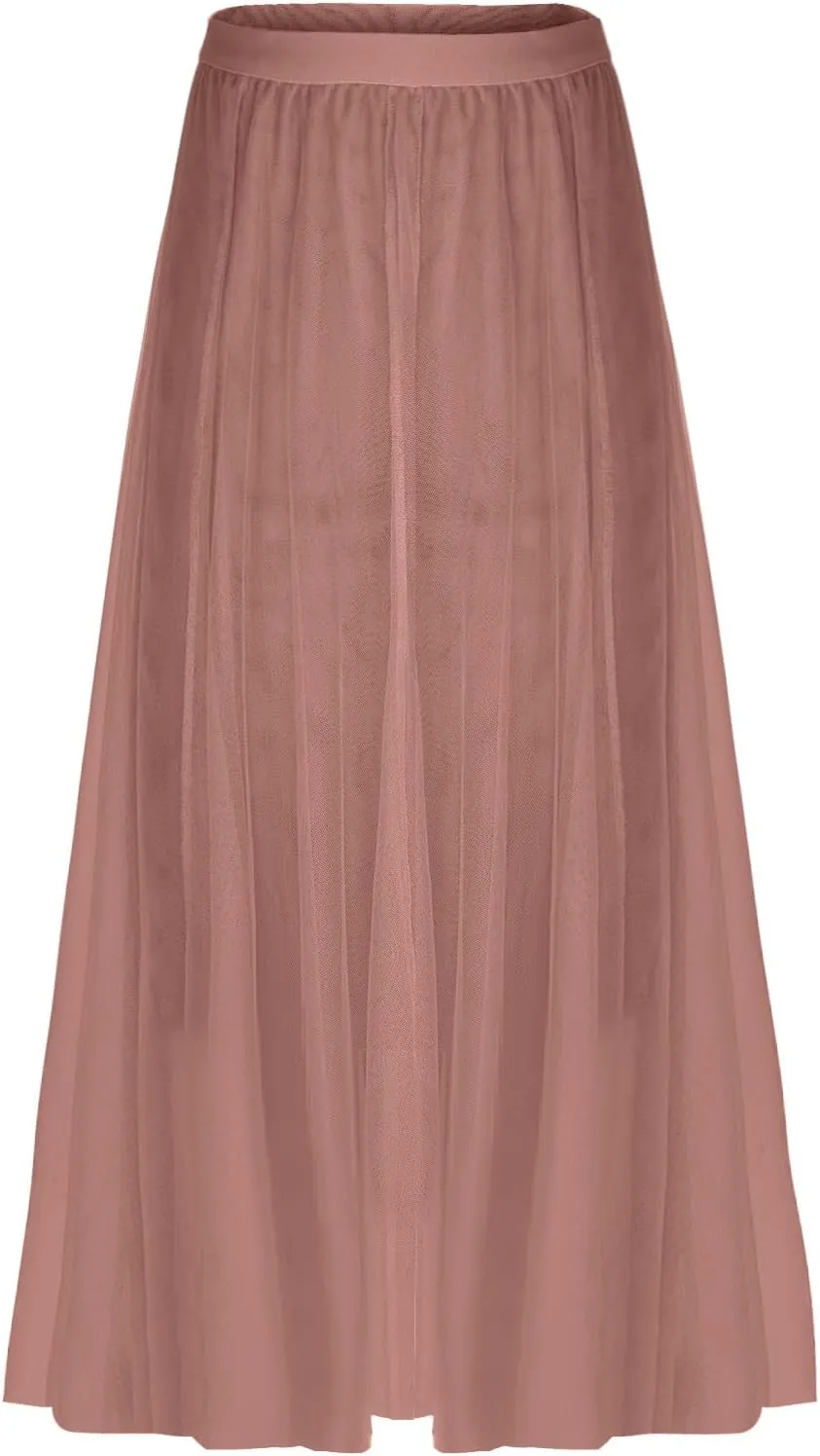 Womens Tulle Skirt Solid Color Elastic High Waist Pleated Mesh Flowy A-Line Skirts Summer Midi Skort