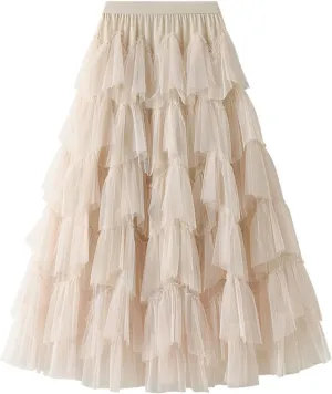Women's Tulle Tutu Skirts Tiered Skirt Petticoat Elasticated Waist Pleated A Line Ruffles Skirts