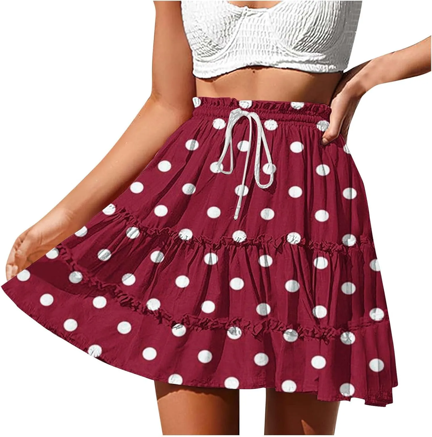 Women's Vintage Polka Dots Mini Skirts Tiered A Line Flowy Short Skirt