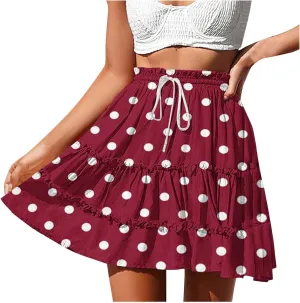 Women's Vintage Polka Dots Mini Skirts Tiered A Line Flowy Short Skirt