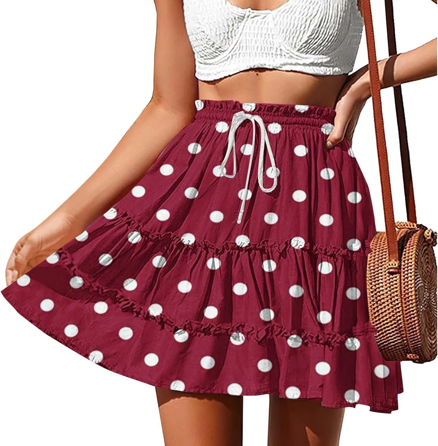 Women's Vintage Polka Dots Mini Skirts Tiered A Line Flowy Short Skirt