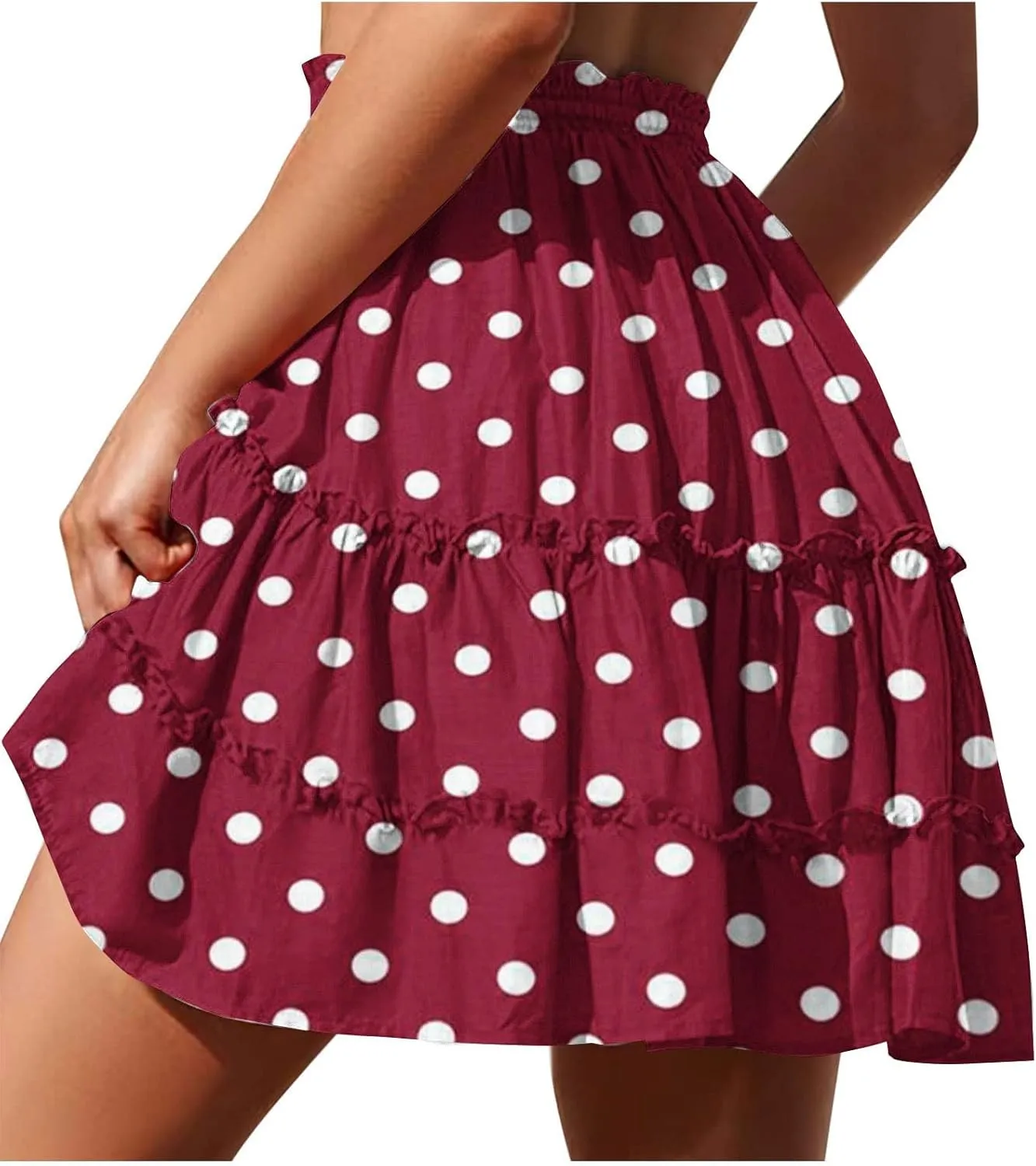 Women's Vintage Polka Dots Mini Skirts Tiered A Line Flowy Short Skirt