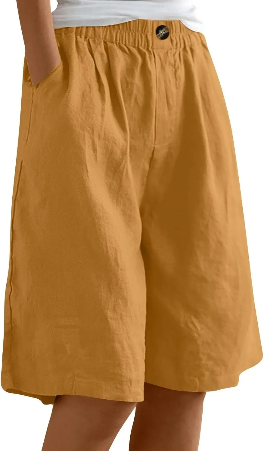 Womens Wide Leg Cotton Linen Shorts Comfy Bermuda Shorts Summer Casual Short Pants Loose Knee Length Shorts