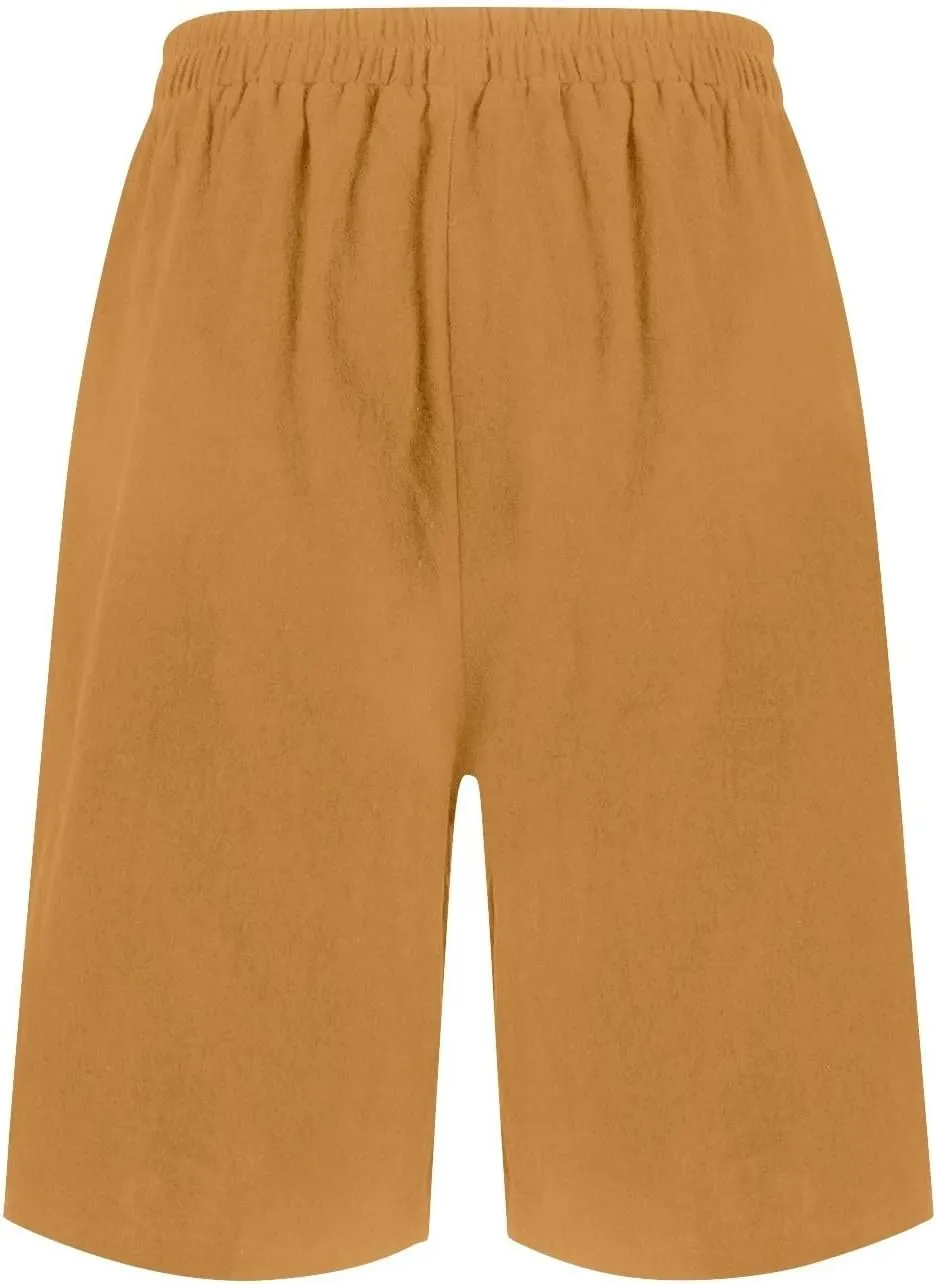 Womens Wide Leg Cotton Linen Shorts Comfy Bermuda Shorts Summer Casual Short Pants Loose Knee Length Shorts